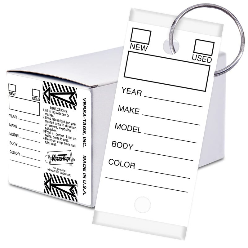 Versa-Tags 250 Per Box, Self-Protecting Paper Key Tags with Chrome-Plated Split Rings Perfect for Car Truck Or RV Dealers White - Image 1